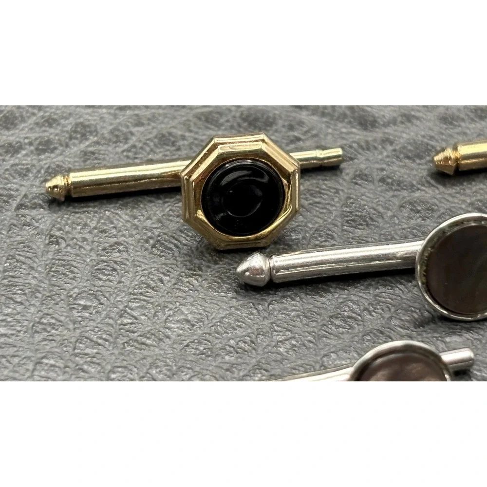 Vintage Cuff Buttons or Cufflinks Set Black MOP Silver Tone Gold Tone Some Swank